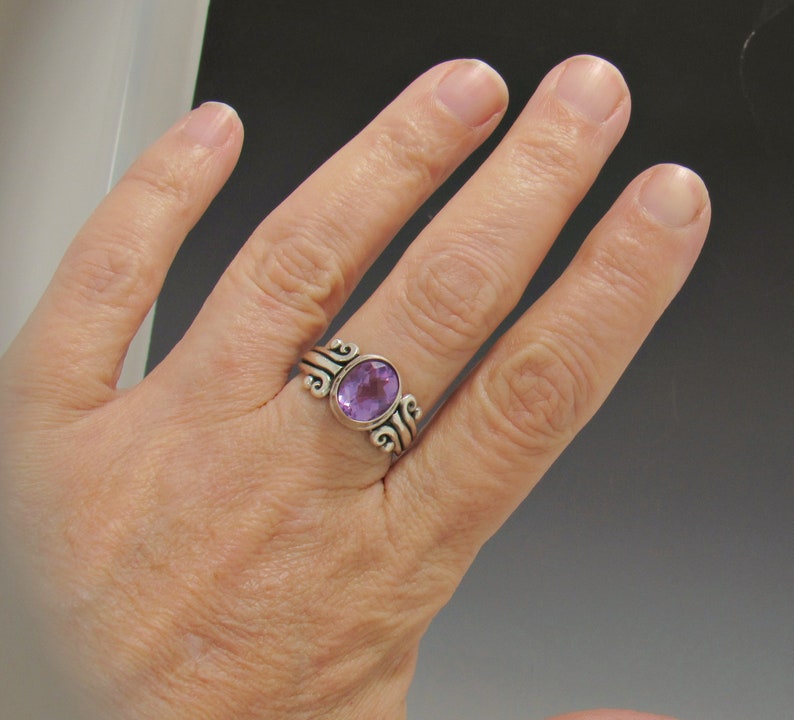 Sterling Silver 10x8 mm Amethyst Ring Size 8 3/4, Handmade One of a Kind Artisan Ring Made in USA with Free Domestic Shipping zdjęcie 9