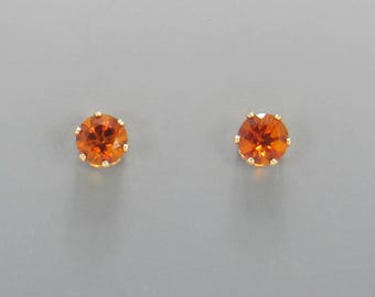 Yellow Gold Filled 4 mm Citrine 6 prong Post Earrings with Push back Ear nuts.