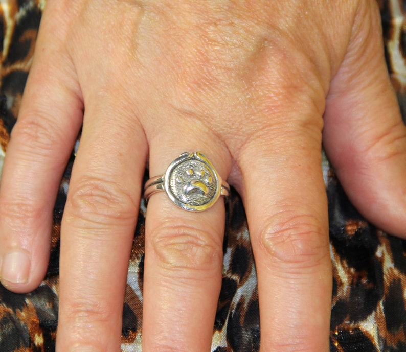 Size 9. Handmade One of a Kind Artisan Ring Made in the USA with Free Domestic Shipping Sterling Silver Paw Print Ring