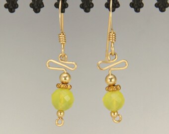 Yellow Gold Filled Wire Earrings with Lemon Chrysoprase Beads- Handmade One of a Kind Earring Made in the USA with Free Domestic Shipping!