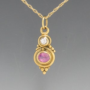 14k Yellow Gold 5x7 Pink Sapphire and 3.5 White Sapphire Pendant, Handmade One of a Kind Pendant Made in the USA with Free Shipping!