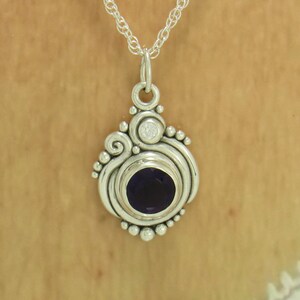 Sterling Silver 10mm Amethyst and 3mm Moissanite Pendant, has 20 Silver Chain, Handmade One of a Kind Artisan Jewelry with Free Shipping image 8