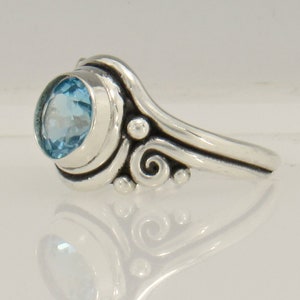 Sterling Silver 8 mm Blue Topaz Ring Size 8 1/4, Handmade One of a Kind Artisan Ring Made in the USA with Free Domestic Shipping image 3