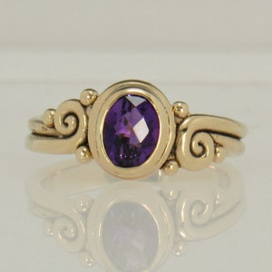 14k Yellow Gold 8x6 mm Amethyst Ring Handmade One of a Kind Artisan Ring Made in the USA with Free Domestic Shipping.