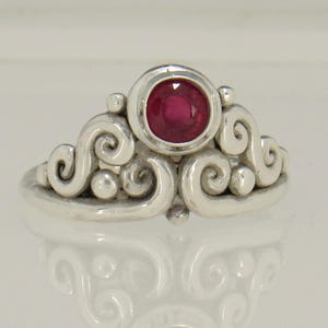 Sterling Silver Ring with 5 mm Madagascar Ruby, Size 9, One of a Kind.