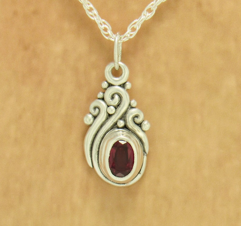 Sterling Silver 7x5mm Lab Created Ruby Pendant, has 18 Sterling Silver Chain, Handmade One of a Kind Artisan Jewelry with Free Shipping image 6