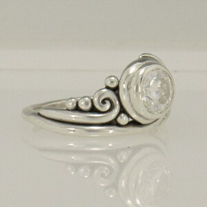 Sterling Silver Ring with 7 mm Moissanite , Handmade One of a Kind Artisan Jewelry Made in USA with Free Shipping image 2