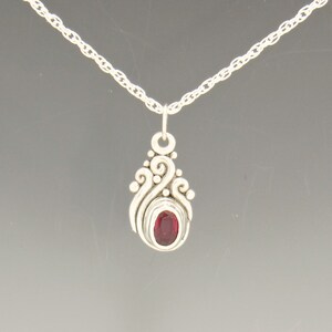 Sterling Silver 7x5mm Lab Created Ruby Pendant, has 18 Sterling Silver Chain, Handmade One of a Kind Artisan Jewelry with Free Shipping image 2