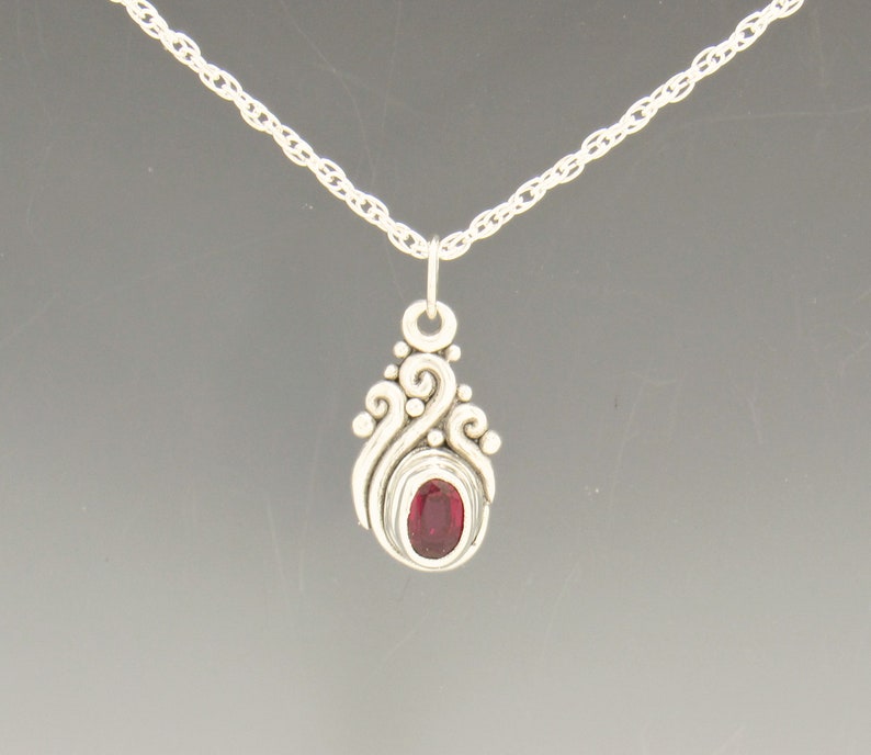 Sterling Silver 7x5mm Lab Created Ruby Pendant, has 18 Sterling Silver Chain, Handmade One of a Kind Artisan Jewelry with Free Shipping image 2