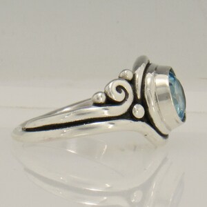 Sterling Silver 8 mm Blue Topaz Ring Size 8 1/4, Handmade One of a Kind Artisan Ring Made in the USA with Free Domestic Shipping image 2