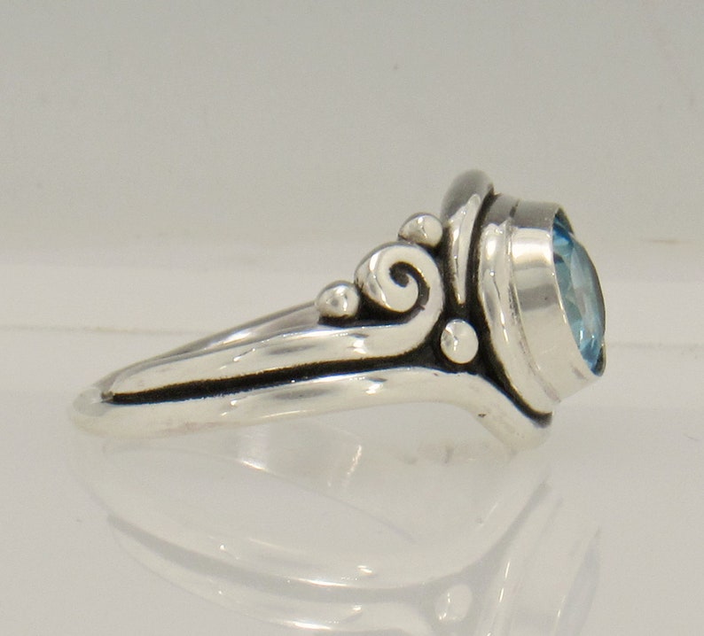 Sterling Silver 8 mm Blue Topaz Ring Size 8 1/4, Handmade One of a Kind Artisan Ring Made in the USA with Free Domestic Shipping image 2