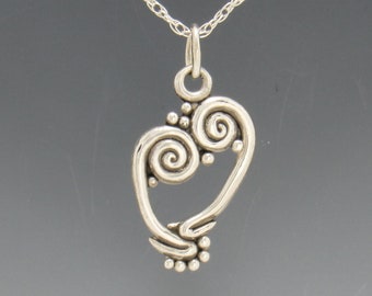 Sterling Silver Handmade Heart Pendant with 18" Chain, Handmade One of a Kind Artisan Jewelry Made in the USA with Free Domestic Shipping!