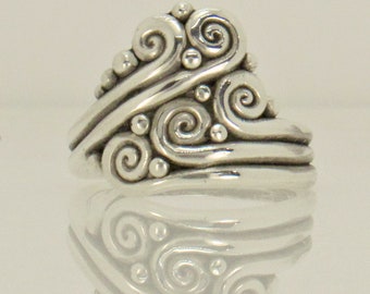 Sterling Silver Swirl Ocean Wave Ring, Handmade One of a Kind Artisan Ring made in the USA with Free Domestic Shipping!  Size 8 1/2