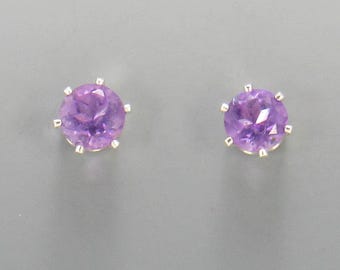 Sterling Silver 5 mm Light Amethyst 6 prong Post Earrings with Push back Ear nuts.