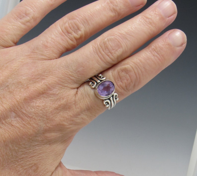 Sterling Silver 10x8 mm Amethyst Ring Size 8 3/4, Handmade One of a Kind Artisan Ring Made in USA with Free Domestic Shipping zdjęcie 10