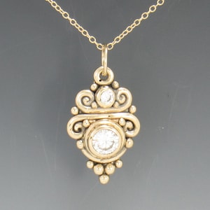14k Yellow Gold Pendant with 6/3 mm Moissanites, 18&quot; Gold Chain- Handmade One of a Kind Pendant Made in the USA with Free Domestic Shipping!