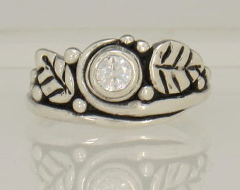Sterling Silver 4.5 mm  Moissanite  Ring, Handmade One of a Kind Artisan Ring made in the USA with Free Domestic Shipping!