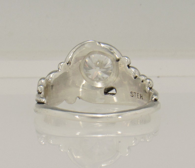 Sterling Silver Ring with 7 mm Moissanite , Handmade One of a Kind Artisan Jewelry Made in USA with Free Shipping image 4