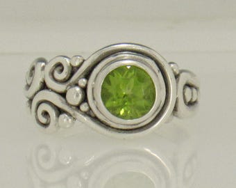 Sterling Silver Ring, 8 mm AAA Peridot, Size 10, Made in the USA