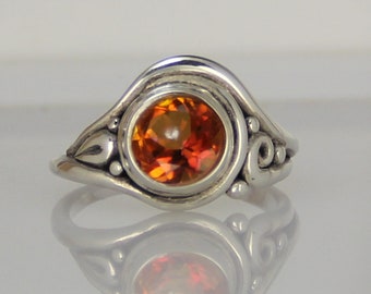 Sterling Silver Orange Azotic Topaz Ring, Handmade One of a Kind Artisan Ring Made in the USA with Free Shipping Size 8 1/2