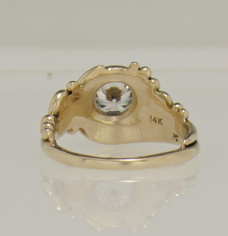 14ky Gold 7.5 mm Moissanite Ring, Handmade One of a Kind Artisan Engagement Ring Made in the USA with Free Domestic Shipping, Size 8 1/4. image 4