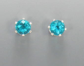 Sterling Silver 6 mm Turquoise Colored Quartz Doublet 6 prong Post Earrings with Push Back Ear Nuts.