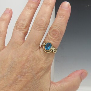 14ky Gold 10x8 mm London Blue Topaz with Moissanite Ring, Size 8 1/2, One of a kind Handmade Artisan ring made in the USA, Free Shipping. image 9