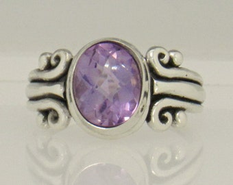 Sterling Silver 10x8 mm Amethyst Ring- Size 8 3/4, Handmade One of a Kind Artisan Ring Made in USA with Free Domestic Shipping!