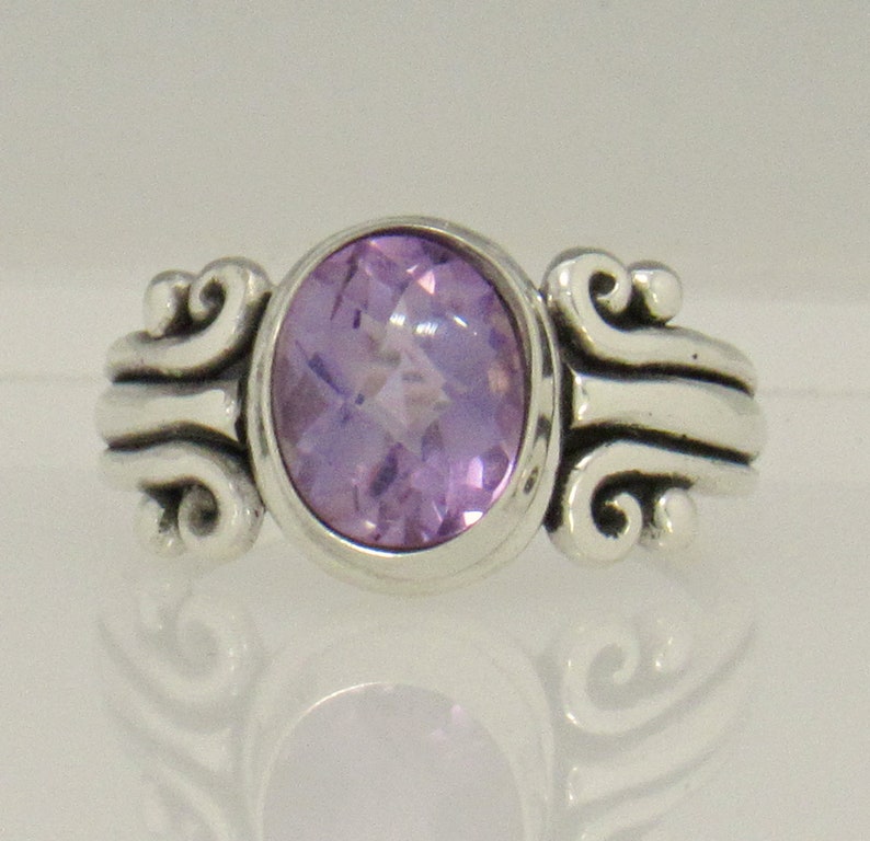 Sterling Silver 10x8 mm Amethyst Ring Size 8 3/4, Handmade One of a Kind Artisan Ring Made in USA with Free Domestic Shipping image 1