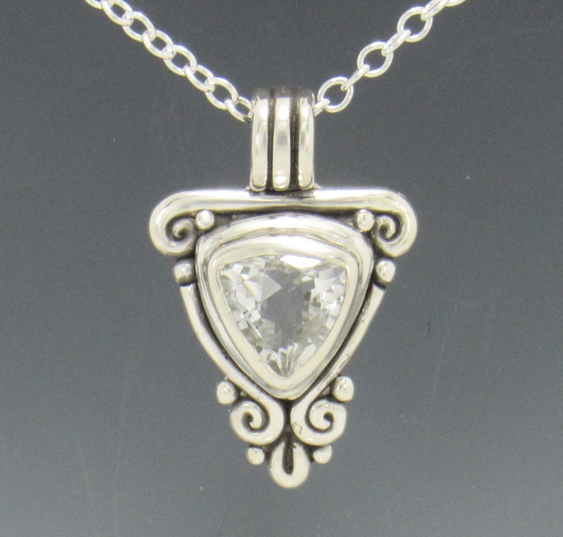 Sterling Silver 10mm Trillion White Topaz Pendant, has 18 Sterling Silver Chain, Handmade One of a Kind Artisan Pendant with Free Shipping image 1