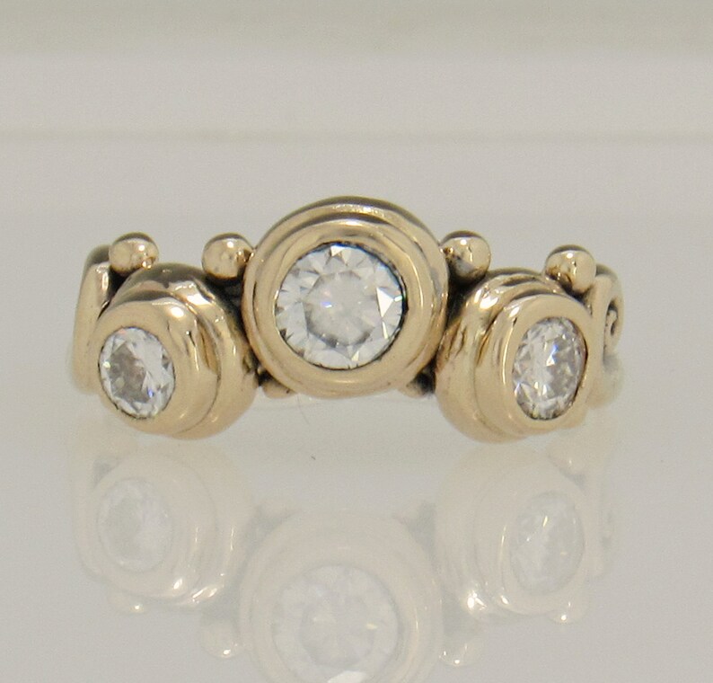 14ky Gold 9mm Moissanite Wedding Set with 5mm and 4mm in the band, Handmade One of a Kind Artisan Rings Made in the USA with Free Shipping. image 6