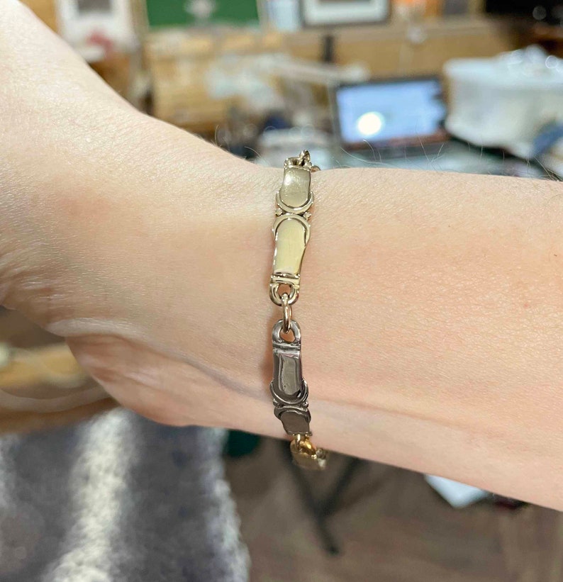 14k Yellow Gold and Sterling Silver Link Bracelet, 6 3/4, Handmade One of a Kind Bracelet Made in the USA with Free Domestic Shipping image 9