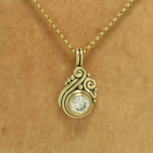 14k Yellow Gold Pendant with 8 mm 1.60ct. Moissanite, 18 Gold Chain Handmade One of a Kind Pendant Made in the USA with Free Shipping image 9