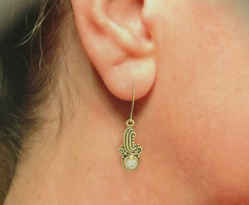 14ky Gold Earrings with 5 mm Moissanites and Lever Back Ear Wires, Handmade One of a Kind Earrings, Made in the USA with Free Shipping. image 8