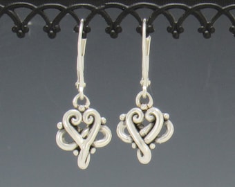 Small Sterling Silver Dangle Heart and Infinity Earrings , Handmade One of a Kind Artisan Jewelry Made in the USA with Free Shipping!
