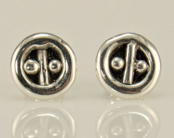 Sterling Silver 9mm Round Post Earrings, Handmade One of a Kind Artisan Jewelry Made in the USA with Free Domestic Shipping.