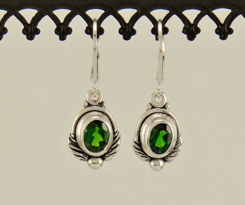 Sterling Silver 5x7 mm Chrome Diopside Earrings Handmade One of a Kind Artisan Earrings Made in the USA with Free Domestic Shipping image 1