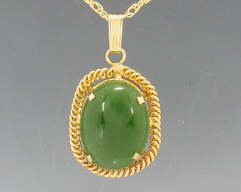 Vintage YGF Jade Pendant with 18" Chain, From Okinawa Japan over 40 Years ago.  Ready to Ship with Free Shipping.