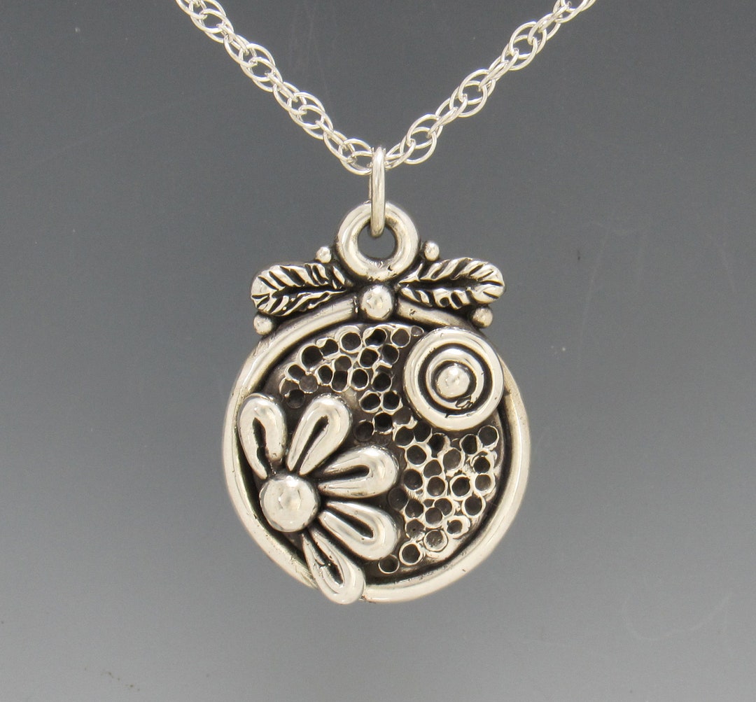 Sterling Silver Flower and Sun Pendant, Live,laugh,love- Handmade One ...