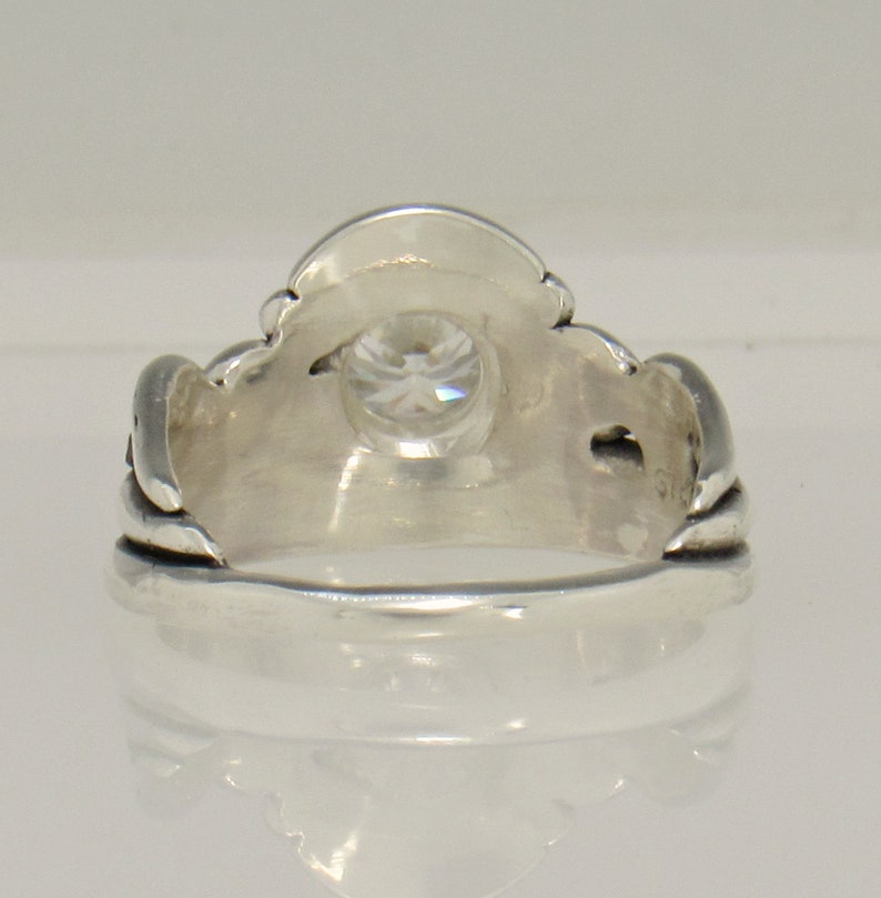 Sterling Silver Ring with 6.5mm Moissanite , Handmade One of a Kind Artisan Jewelry Made in USA with Free Shipping image 4