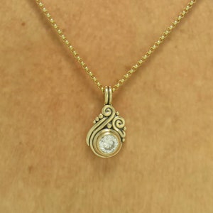 14k Yellow Gold Pendant with 8 mm 1.60ct. Moissanite, 18 Gold Chain Handmade One of a Kind Pendant Made in the USA with Free Shipping image 5