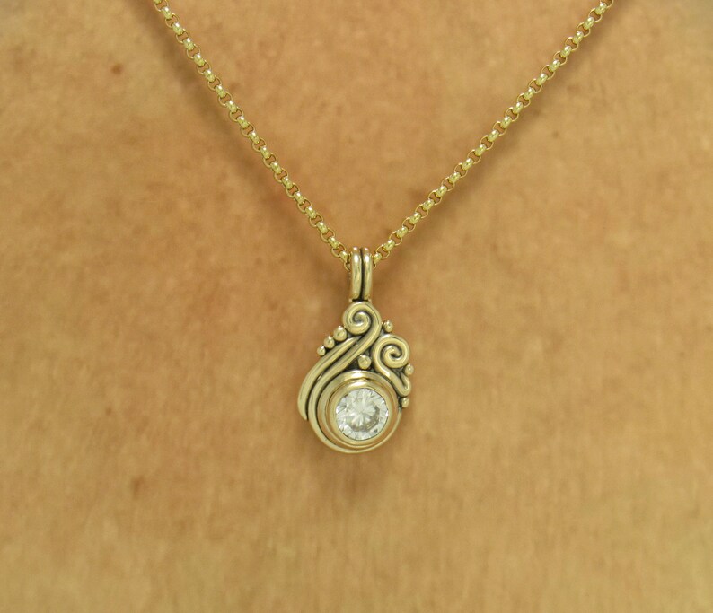 14k Yellow Gold Pendant with 8 mm 1.60ct. Moissanite, 18 Gold Chain Handmade One of a Kind Pendant Made in the USA with Free Shipping image 5