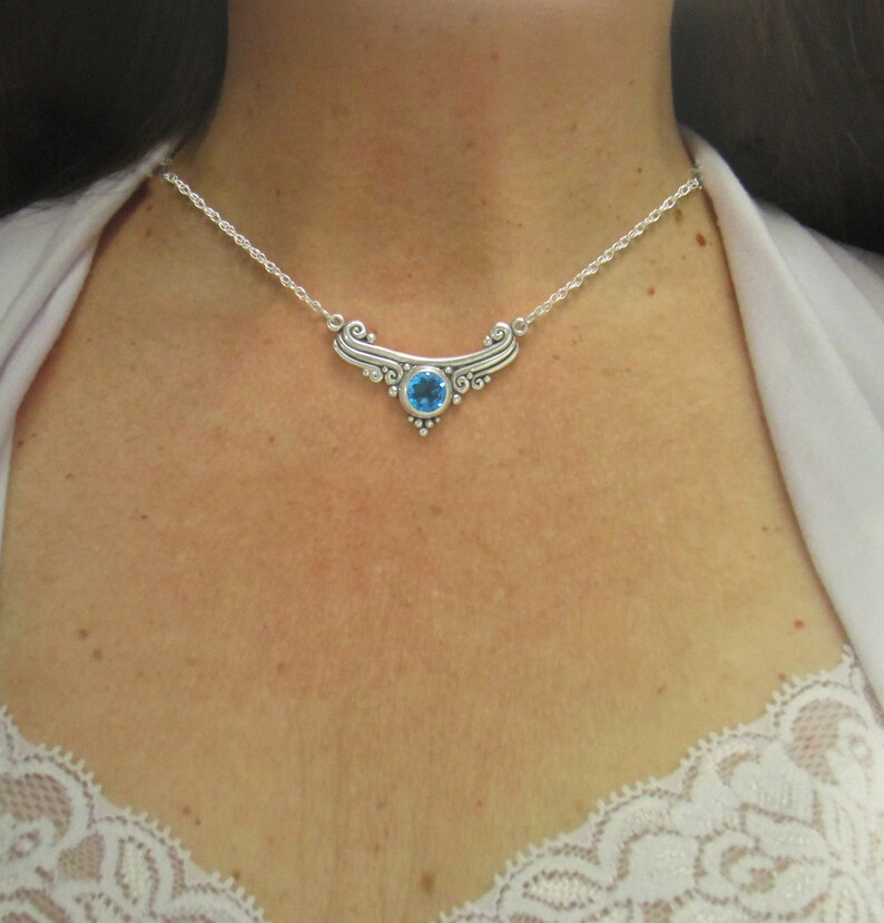 Sterling Silver 10mm Blue Topaz Necklace, Handmade One of a Kind Artisan Jewelry Made in the USA with Free Domestic Shipping image 3