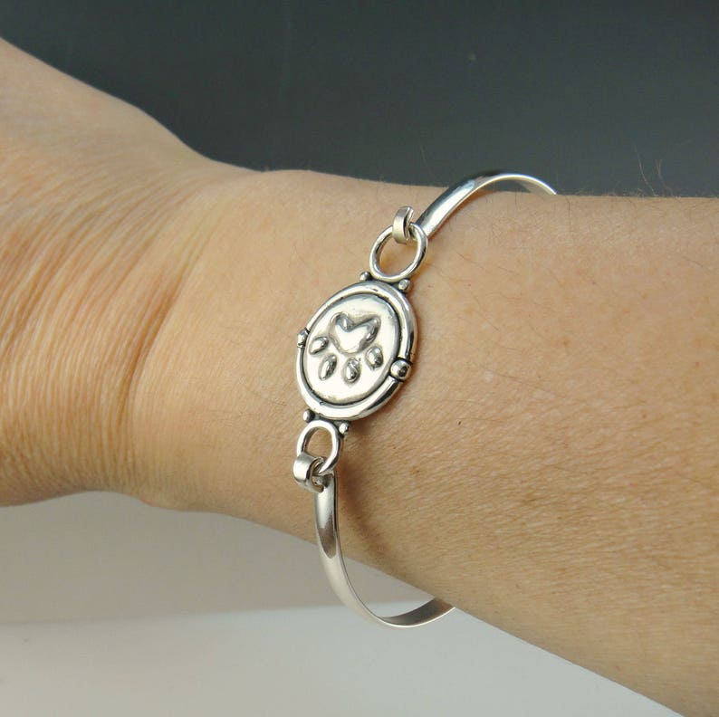 Sterling Silver Paw Print Bangle Bracelet OOAK Dog paw bracelet Pet Remembrance Pet Mom Free Shipping Dog Bracelet Paw Print