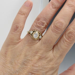 14ky Gold Ring with 8x6 mm Oval and 2 3.5mm Moissanites , 1.35ct. Handmade One of a Kind Artisan Ring Made in the USA with Free Shipping. image 6