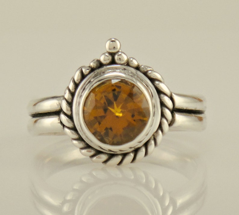 Sterling Silver 7 mm Golden Citrine Ring Size8 3/4, One of a Kind Handmade Artisan Ring Made in the USA with Free Domestic Shipping image 5