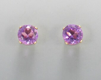 Yellow Gold Filled 6 mm Amethyst 4 prong Post Earrings with Push back Ear nuts.