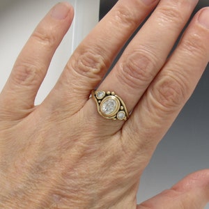 14ky Gold Ring with 8x6 mm Oval and 2 3.5mm Moissanites , 1.35ct. Handmade One of a Kind Artisan Ring Made in the USA with Free Shipping. image 7
