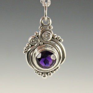 Sterling Silver 10mm Amethyst and 3mm Moissanite Pendant, has 20 Silver Chain, Handmade One of a Kind Artisan Jewelry with Free Shipping image 10