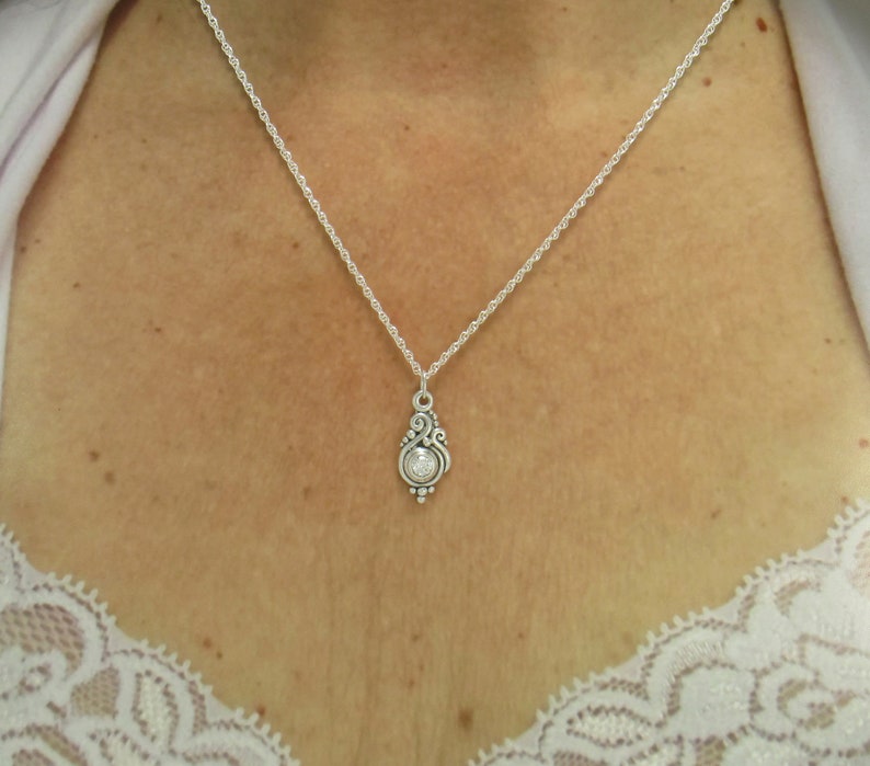 Sterling Silver 5 mm Moissanite Pendant, has 18 Sterling Silver Chain, Handmade One of a Kind Artisan Pendant with Free Domestic Shipping image 6